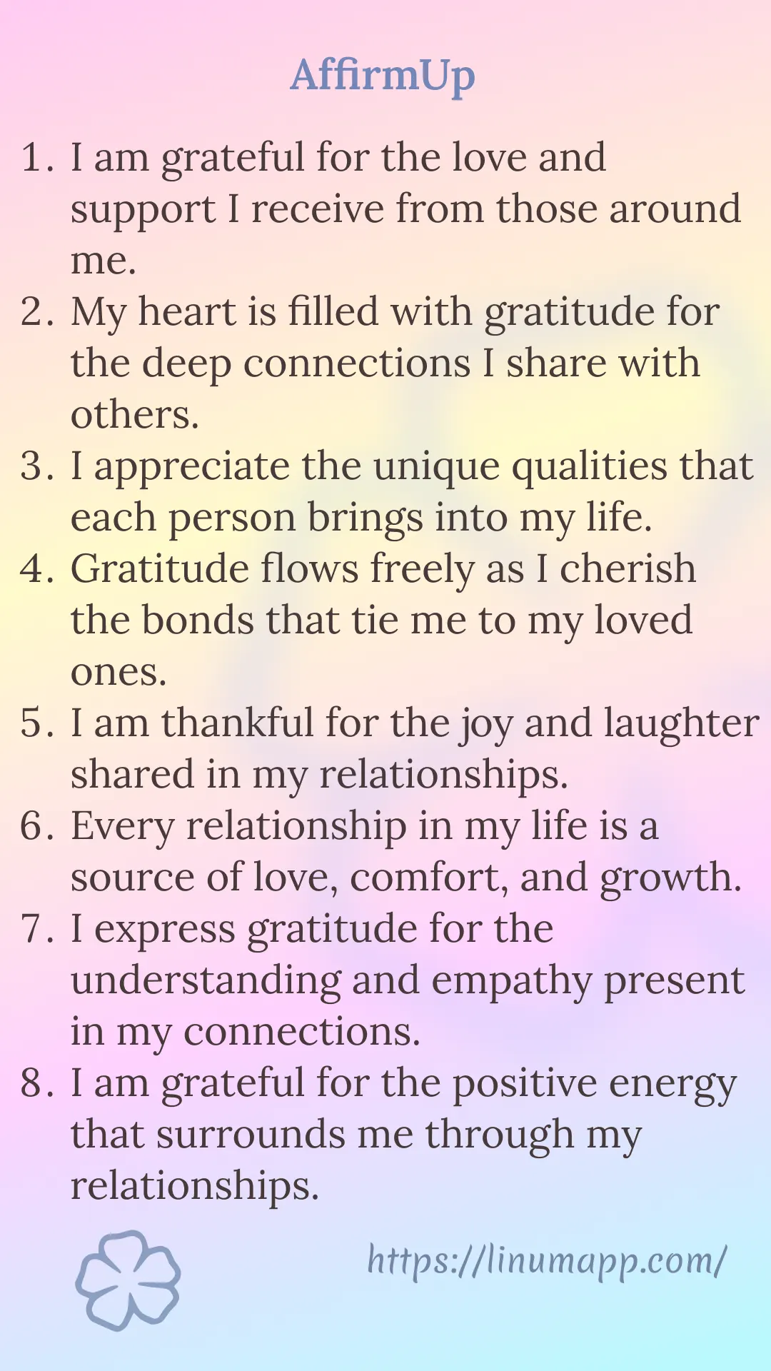 Gratitude Affirmations for Relationships and Connection